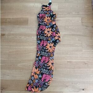 Elliatt Maxi Dress Sequins Embroidery Floral Kiran Size M Black Orange Pink